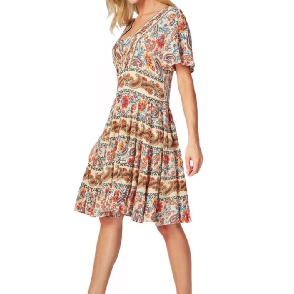 New Bila Floral Paisley Short Tiered Dress Fruit Punch